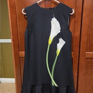Victoria Beckham Black Dress with White and Green Floral Design